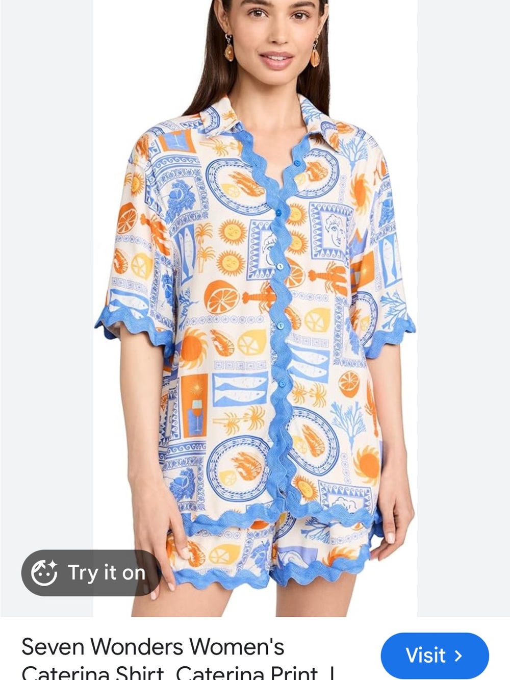 Commense Multicolor Blue and Orange Patterned Shorts and top